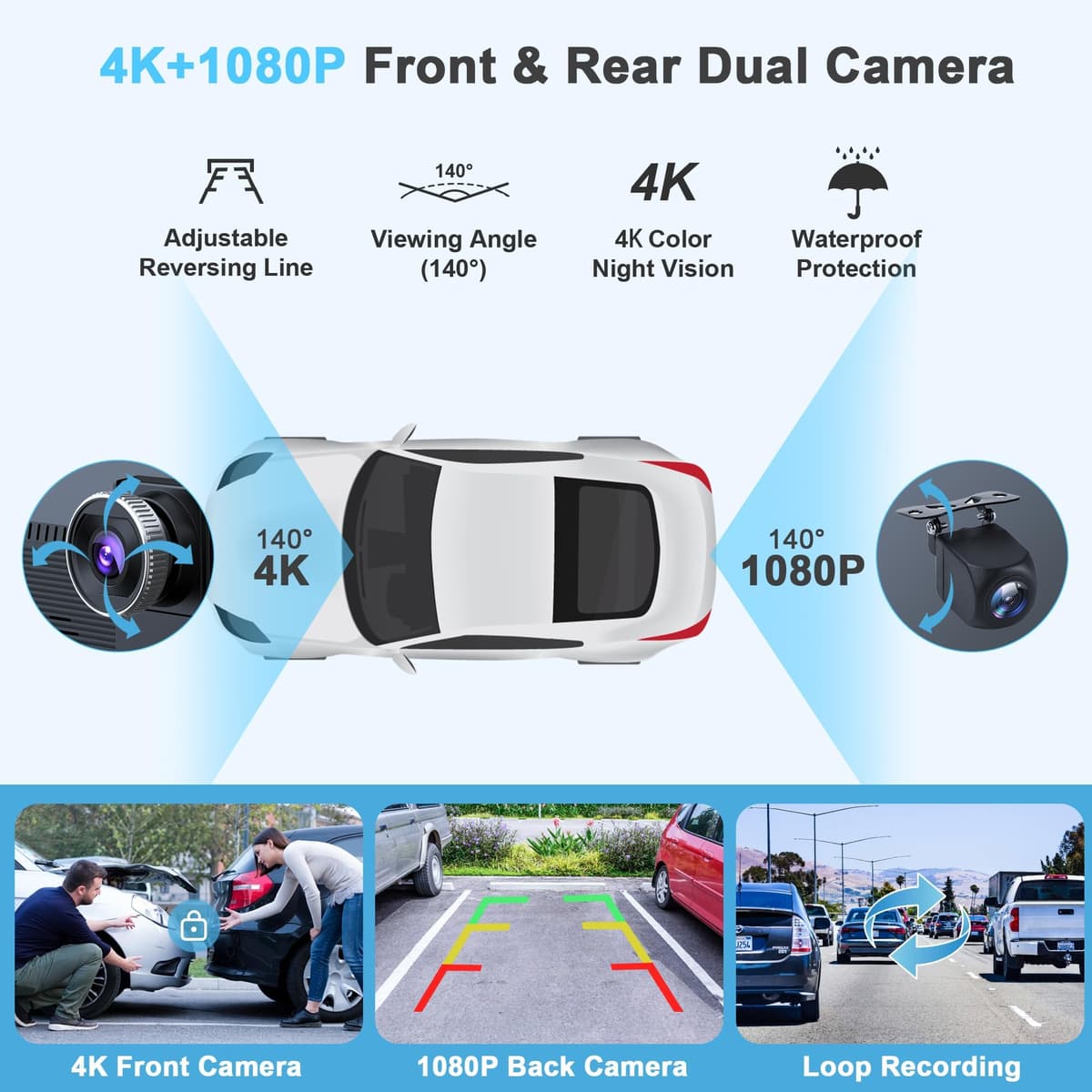 9 Inch Car Stereo with Apple Car Play & Android Auto,Portable Touch Screen Car Player Wireless Car Play Screen with Voice Control, with 4K Front+Rear 1080P Dual Camera Dash Cam (9 Inch+2 Camera) — view 2