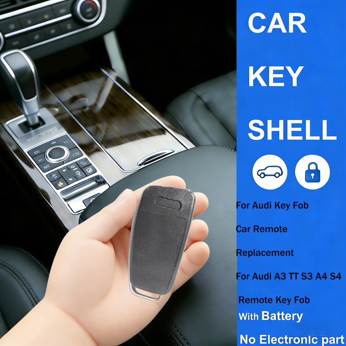 3 Buttons Flip Key Fob Case for Audi A3 A4 A6 A6L A8 Q7 TT S3 S4 S6 Quattro Entry Remote Fob Battery CR2032 &Pin Removal Tool with uncut blade — view 2