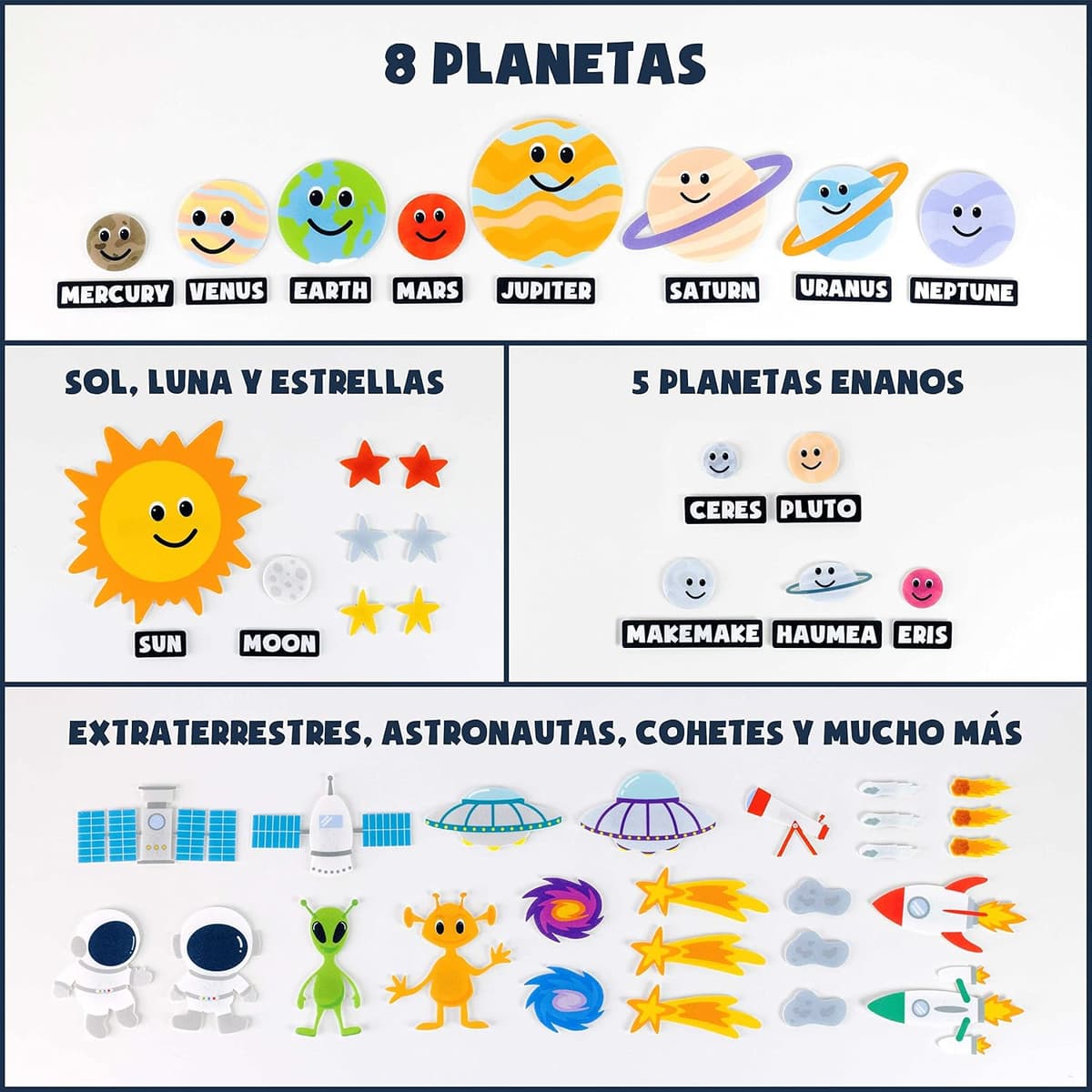 BONNYCO Sistema Solar para Niños con 61 Figuras Fieltro. Planetas Sistema Solar para Niños, Juguetes Montessori 3 4 5 6 7 8 Años. Juegos Educativos, Regalos Infantiles Planetario Cumpleaños Navidad — view 7