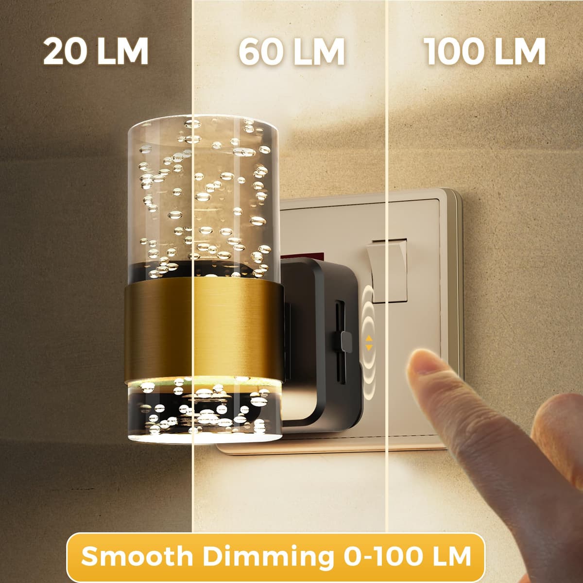LOHAS-LED Plug in Night Light, Acrylic Night Light with Dusk to Dawn Sensor, Adjustable Brightness 0-100LM, Warm White 3000K, Plug in Nightlight for Hallway, Bathroom, Stair, Bedroom[1 Pack] — view 3