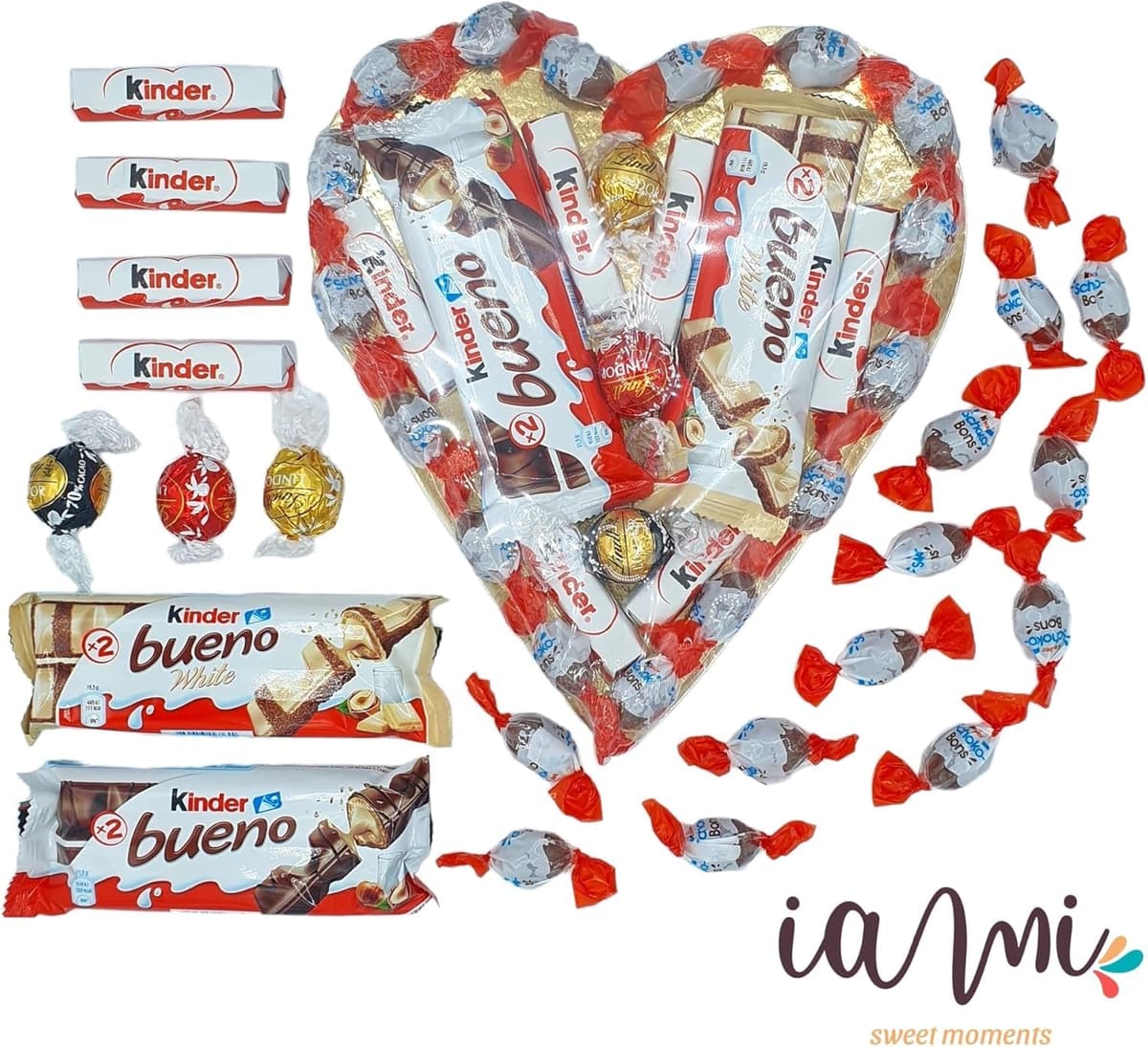 Corazon de Chocolate con Kinder Bueno, Shochobons, Chocolate y Bombones Lindt. Regalo Ideal para Parejas, Día de la Madre, Cumpleaños... [IAMI] — view 5