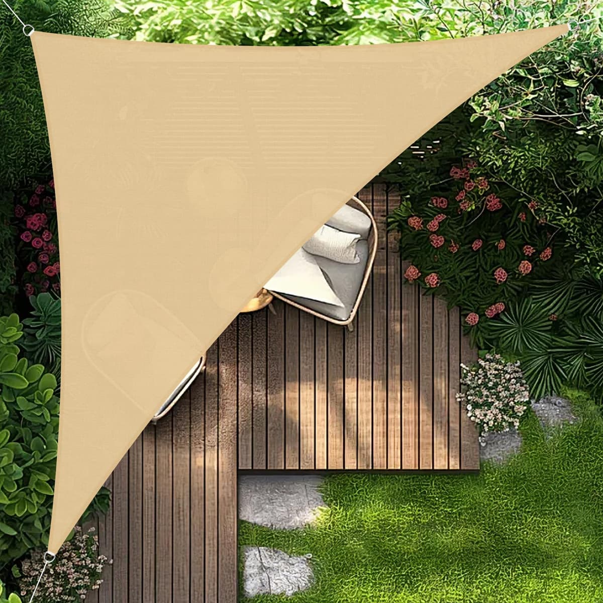 HENG FENG Toldo Vela de Sombra Rectangular 4x5m, PES 160 g/m² Impermeable, 95% Bloqueo UV, para Exterior en Terraza, Jardín, Patio - Incluye Cuerda de Fijación - Beige — view 10