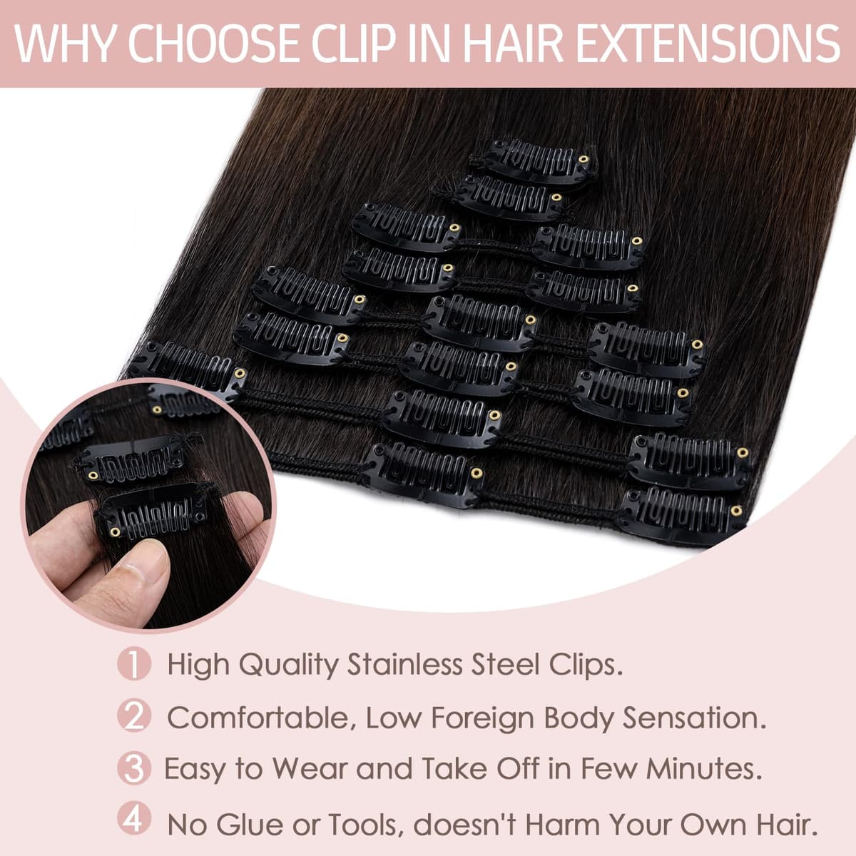 Silk-co 10inch Hair Extensions Clip in Hair Extension Human Hair #04 Medium Brown -Basic Thickness-Thin Weft- 8 Pieces Real Remy Straight Hair Extensions[50g] — view 43