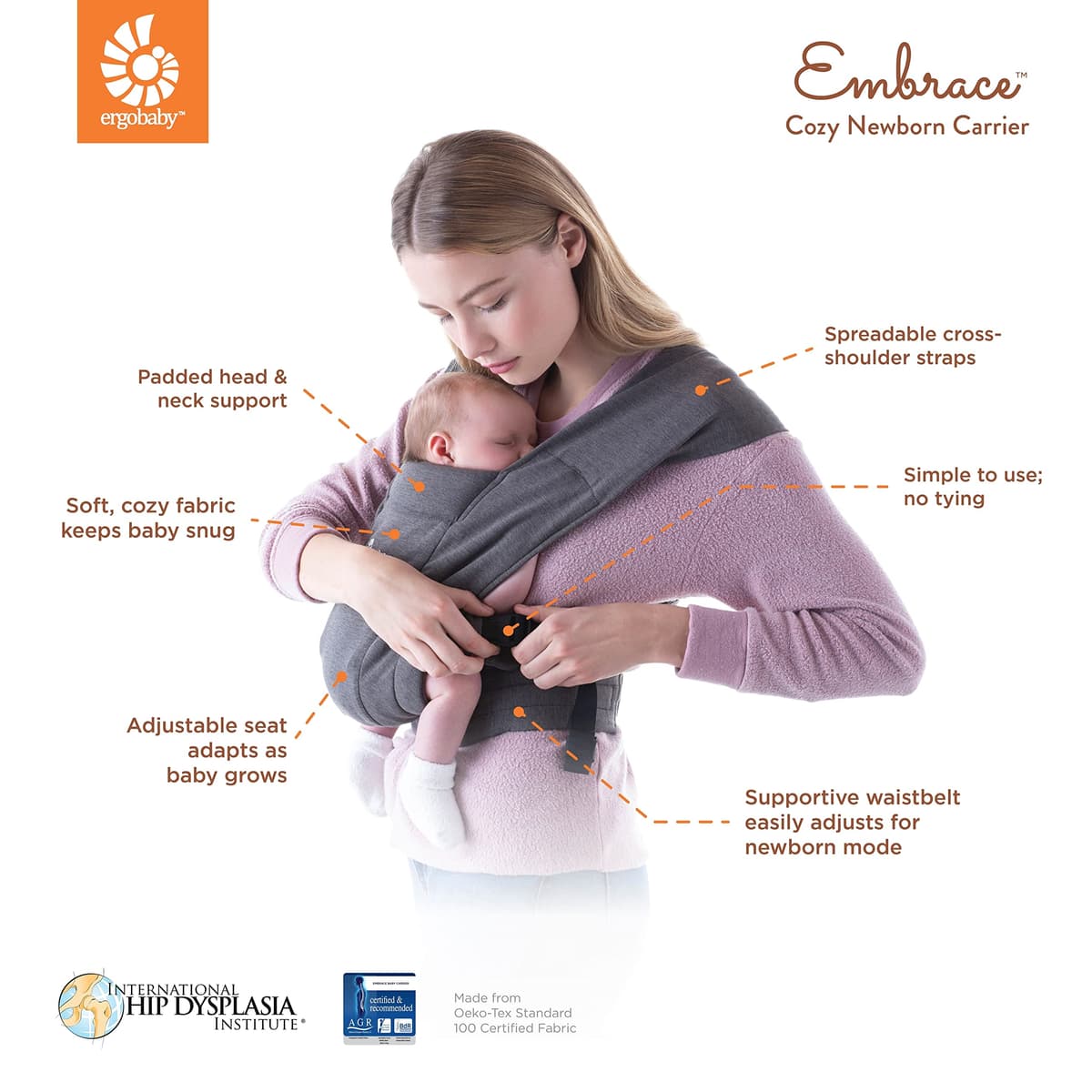 Ergobaby Embrace Baby Carrier for Newborns from Birth with Head Support, Extra Soft and Ergonomic, Soft Olive — view 3