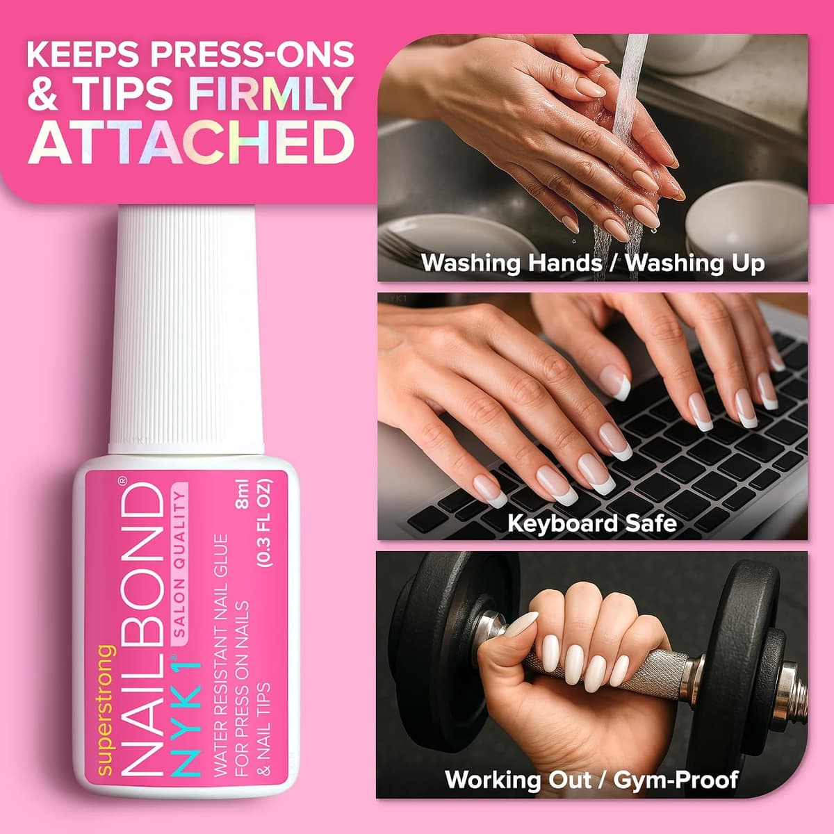 Super Strong Nail Glue for Press On Nails, Tips & False Nails (8ml) NYK1 NailBond Brush On Nail Glue Extra Strong for Press Ons, Tips & Acrylics - Long Lasting, Maximum Strength, Mess-Free Application — view 5