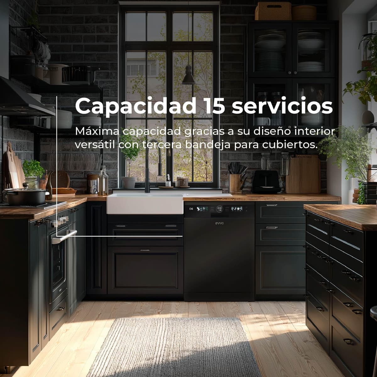 Lavavajillas D6 Libre Instalación 60 cm - Clase B Alta Eficiencia, 15 Cubiertos, 8 Programas, Apertura Automática, Luz UV e Inicio Diferido - Lavavajillas Acero Inoxidable Inox - Secado Turbo (Negro) — view 5