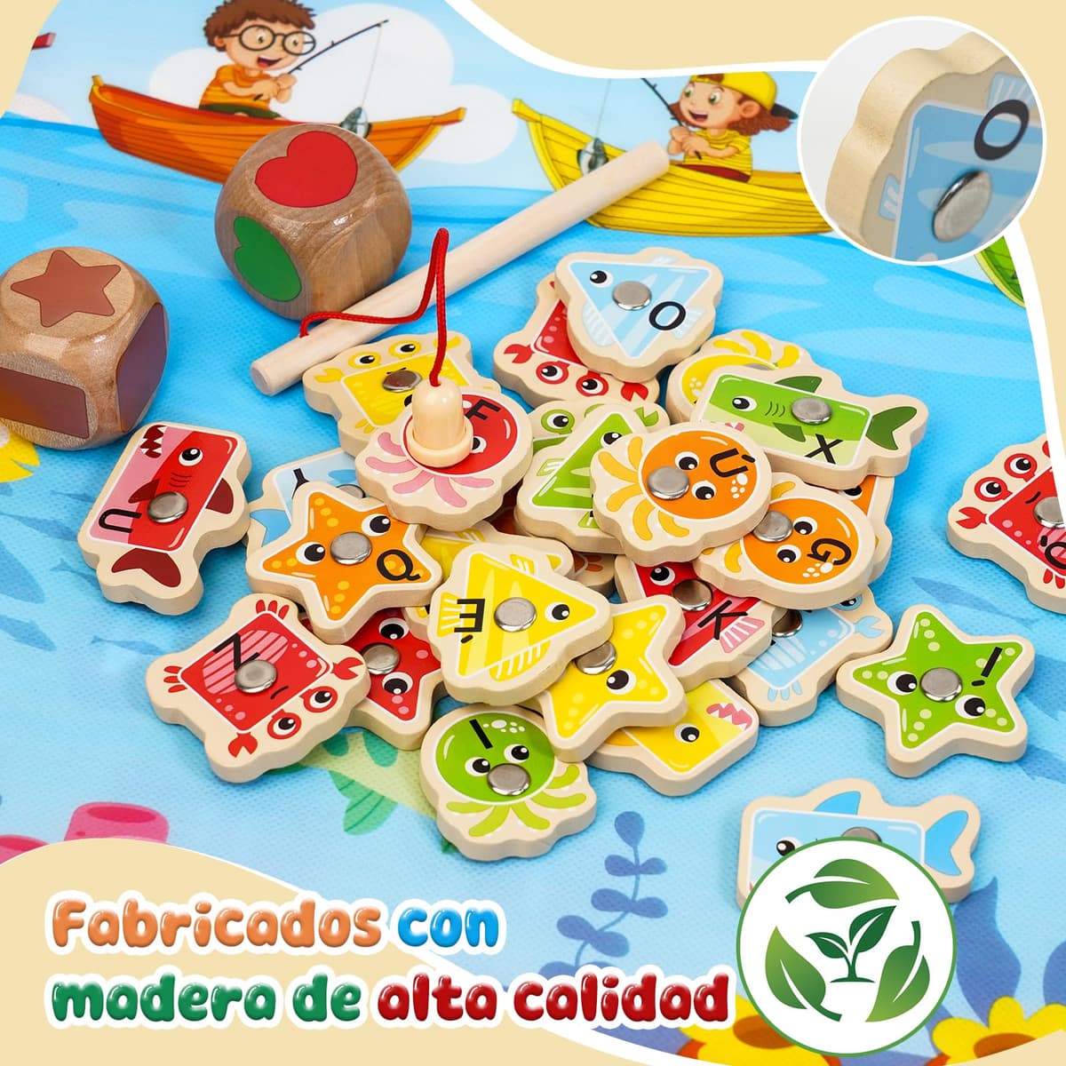Toys Children 2 3 4 Years, Montessori Toys 2-3 Years Wooden for Fishing in Spanish - Educational Games Children 2-3 Years, Birthday Gifts or Christmas Gifts Children 2 3 4 5 6 Years — view 4