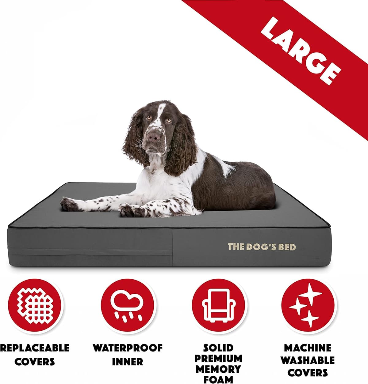 The Dog’s Bed Orthopaedic Memory Foam Dog Bed for Large Dogs, Waterproof Washable Cover, Anti-Slip Base, Calming Surface – CertiPUR-Certified Foam, Grey Oxford with Black Trim, 15cm Thick — view 3