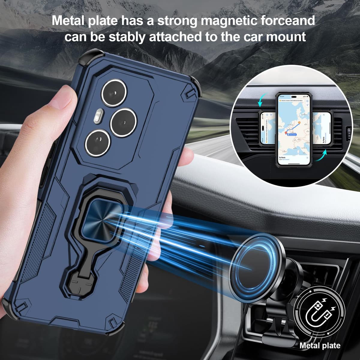 Funda para CMF Phone 2 Pro, Carcasa Antigolpes con Soporte anular metálico, Case Protectora de Grado Militar, Negro — view 1509