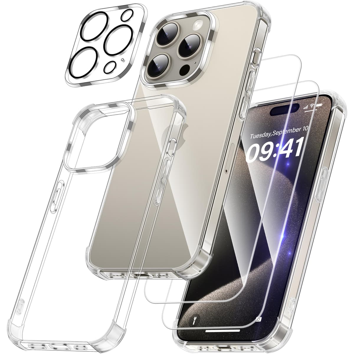 FLLAO 4 en 1 Funda para iPhone 15 con 2 Protector Pantalla y 1 Protector Lente Cámara, [Almohadilla de Aire integrada] Antigolpes Antiarañazos Carcasa 6,1 Pulgadas, Transparente — view 62