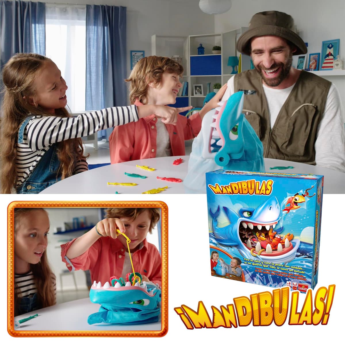 Jaws, Board Game. The funniest fishing, Game for children from 4 years. Rescue the sea animals without the Shark catching you. Get the fish out of their jaw with your fishing rod — view 2