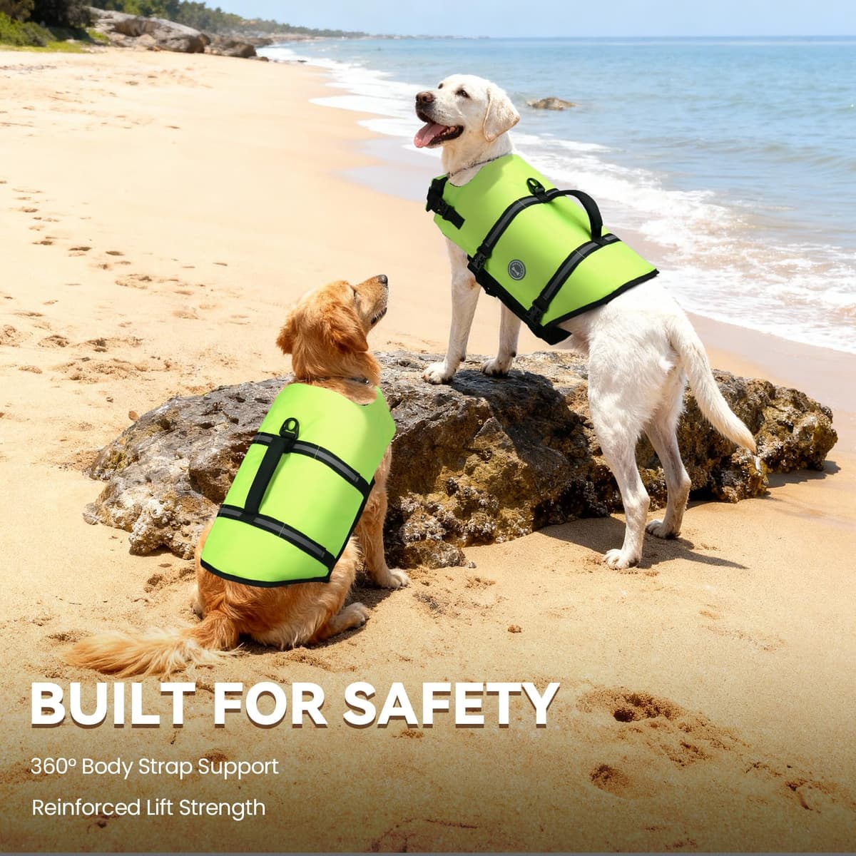 VIVAGLORY Rip Stop Dog Life Jacket, Buoyancy Aid with Handle, Buoyancy for Doggy, Dog Life Jacket for Swimming & Boating, L, Bright Yellow — view 2