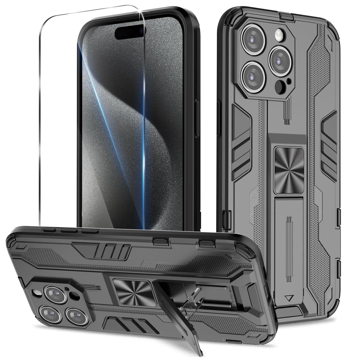 Funda para CMF Phone 2 Pro, Carcasa Antigolpes con Soporte anular metálico, Case Protectora de Grado Militar, Negro — view 834