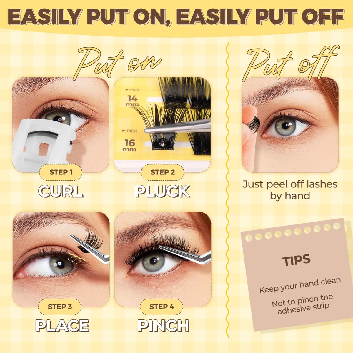 LASHVIEW Self Adhesive Lashes Clusters Eyelashes, 5+ Days Wear Press-on Lashes 10-16mm Individual Lash Extension Kit with Tweezers, No Glue Needed Natural DIY Kit (ZNF23) — view 7