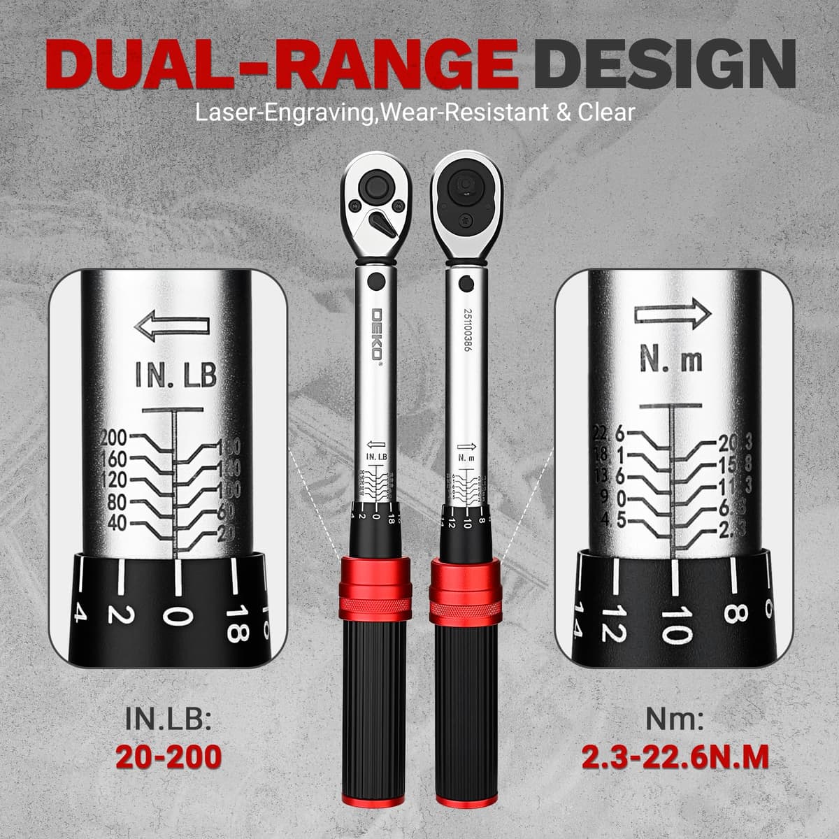 DEKOPRO 26PCS Juego de Llaves Dinamométricas para Bicicleta 2.3-22.2 Nm, Llave Dinamométrica 1/4", Precisión ±3%, 72 Dientes, Ideal para Bicicleta de Montaña y Reparación — view 3