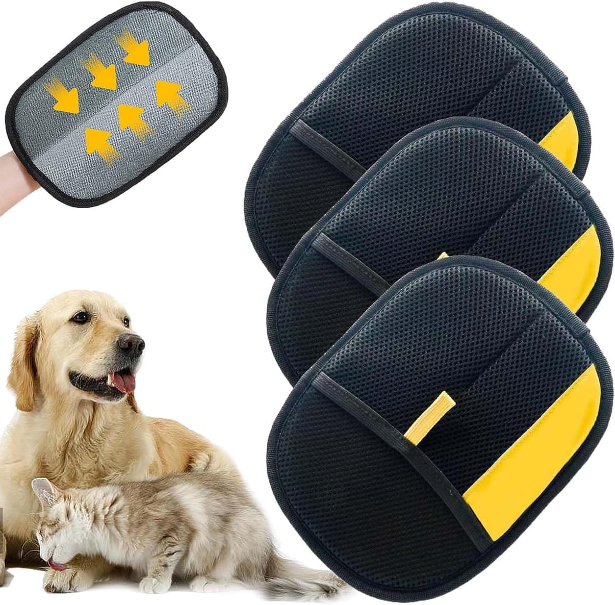 Gahwa Guantes Removedores Pelo para Mascotas, 2026 New Quita Pelos Mascota,Pelo Estático para Perros y Gatos,Pets Double Sided Grooming Glove, Pet Hair Remover Gloves (3 PCS)