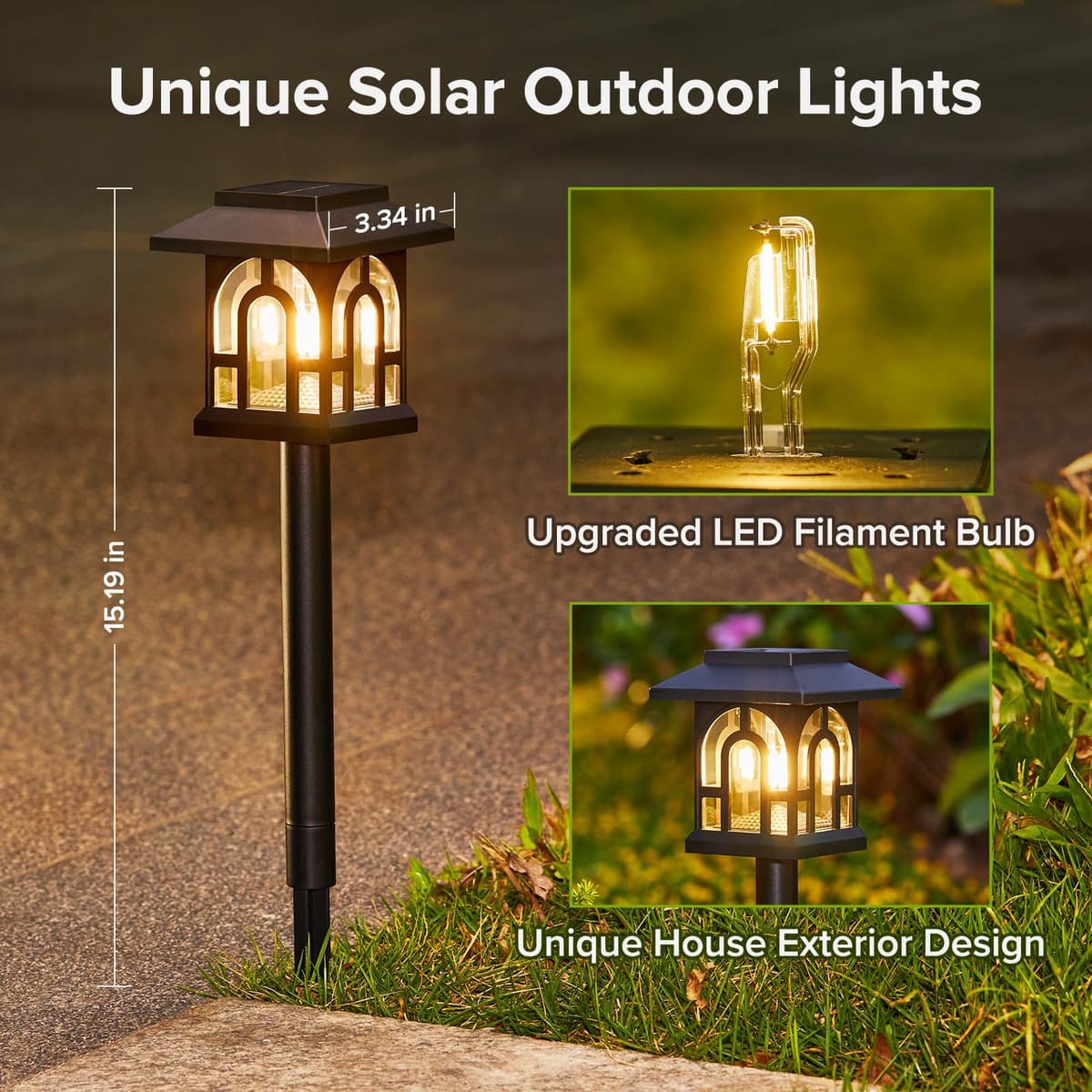 BUCASA Solar Lights Outdoor Garden, 6 Pack Garden Lights Solar Powered Waterproof with Warm White Light, Retro Solar Garden Ornaments Outdoor Path Lights for Landscape, Patio, Yard, Pathway — view 5