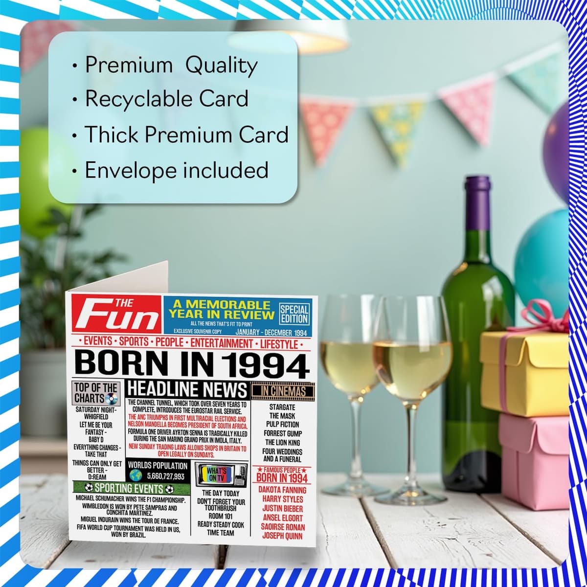 32nd Birthday Cards for Men Women - Born In 1994 Newspaper - Happy 32 Birthday Card for Brother Sister Friends Vintage Retro Back In 1994, 145mm Bday Greeting Cards — view 3