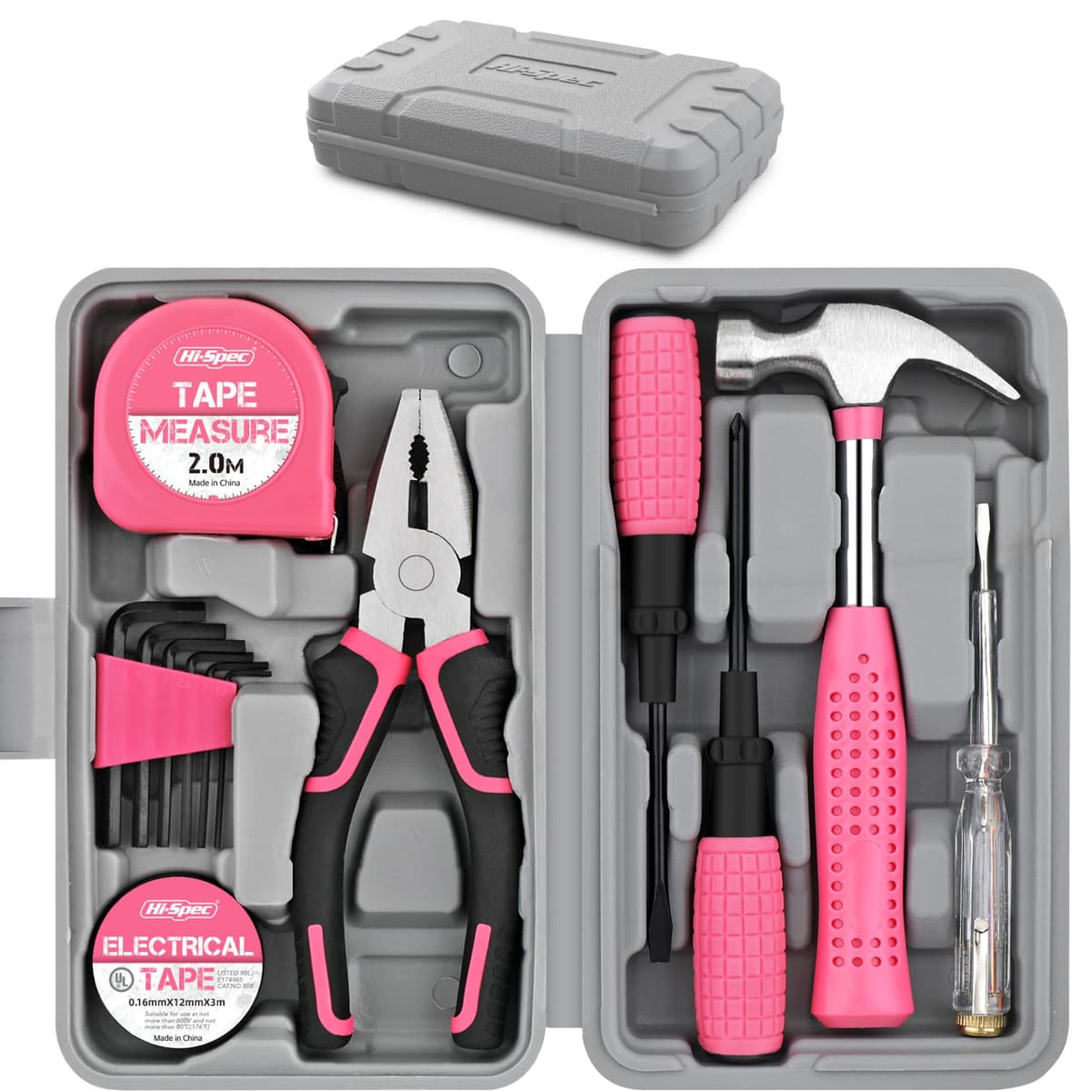 Hi-Spec Pink Small Tool Kit for Home DIY, Repairs & Crafts – 24pc Lady Tool Set with Mini Hammer, Pliers, Screwdriver Set, Hex Keys & Tape Measure in Compact Tool Box Case – Gift for Women — view 10