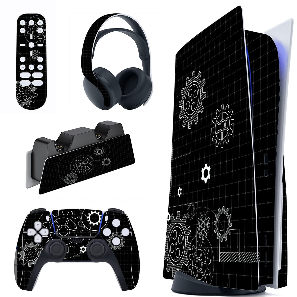 PlayVital Neon Dragoon Full Set Skin Decal for PS5 Console Disc Edition, Sticker Vinyl Decal Cover for PS5 Controller & Charging Station & Headset & Media Remote — view 21