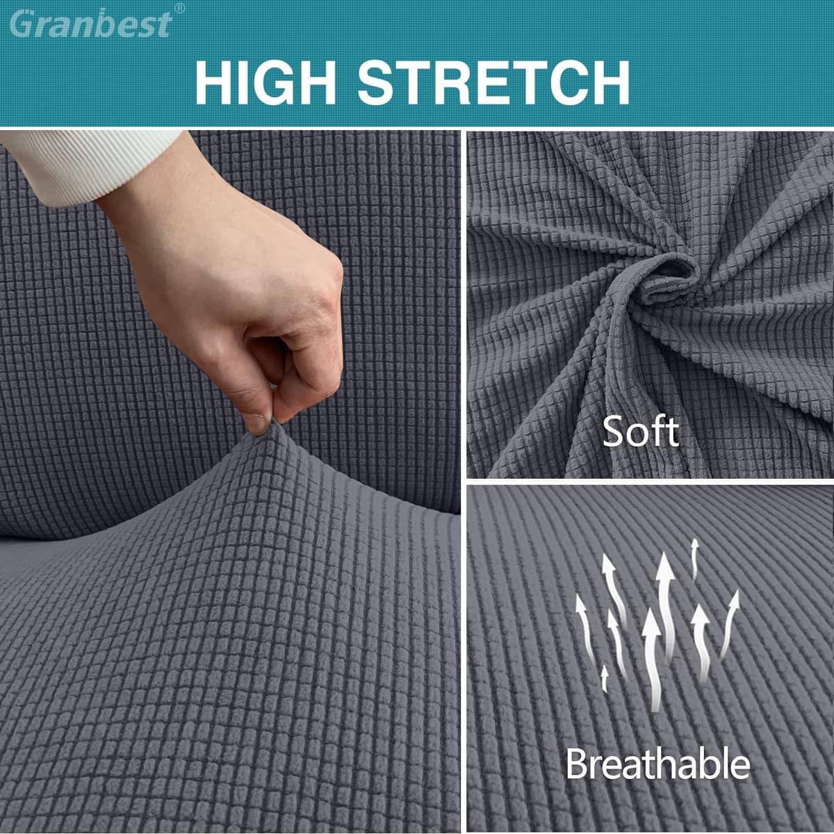 Granbest High Stretch Dining Chair Slipcovers, Universal Fit Jacquard Parson Dining Chair Covers, Removable Chair Protectors for Dining Room, Kitchen, Restaurant and Hotel (Set of 4, Grey) — view 3