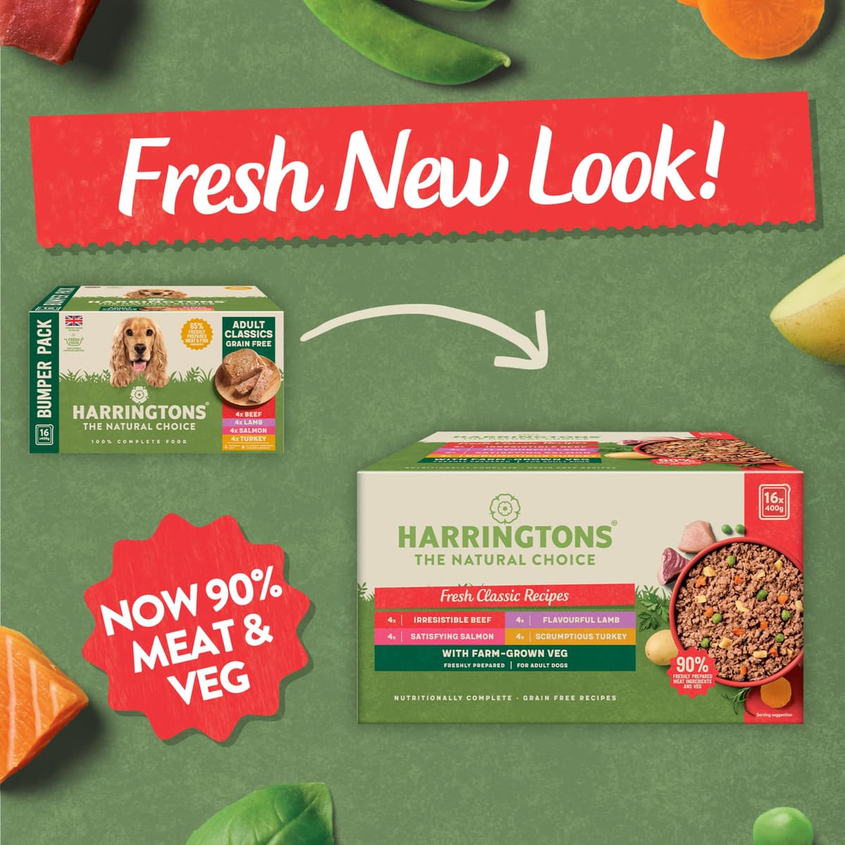 Harringtons Complete Wet Tray Grain Free Hypoallergenic Adult Dog Food Classics Bumper Pack 16x400g - Turkey, Lamb, Beef & Salmon - Made with All Natural Ingredients — view 4