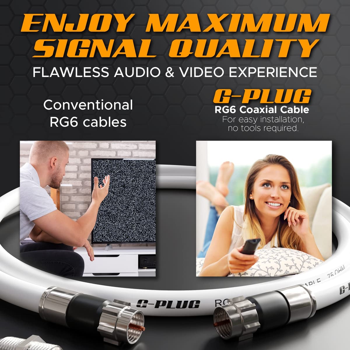 G-PLUG 6FT RG6 Coaxial Cable Connectors Set – High-Speed Internet, Broadband, Digital TV Aerial, Satellite Extension – Weather-Sealed Double Rubber O-Ring and Compression Connectors – White — view 6