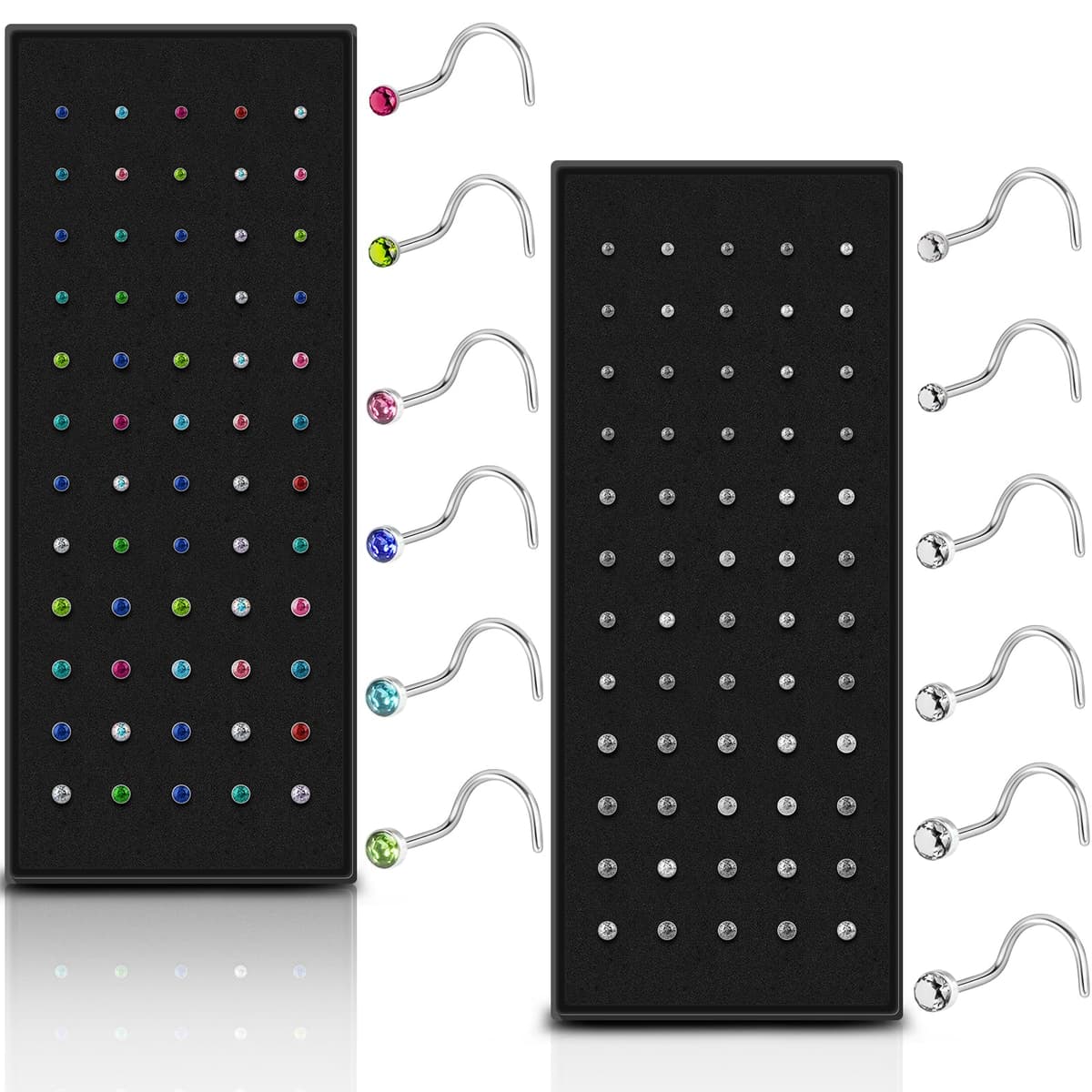 Aucuu Piercing Nariz Acero Quirurgico, Hipoalergénicos Piercing Nariz CZ Piercing Joyería, Tornillo/Recto/Forma de L Nariz Studs (1.5mm 2mm 2.5mm) — view 8
