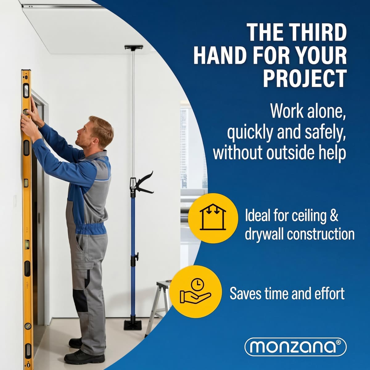 MONZANA® Telescopic Plasterboard Support Props Set of 4 - Heavy Duty Drywall Home Improvement Tools for Plasterboard Fixing and Plaster Board Dry Wall Ceiling Installation — view 2