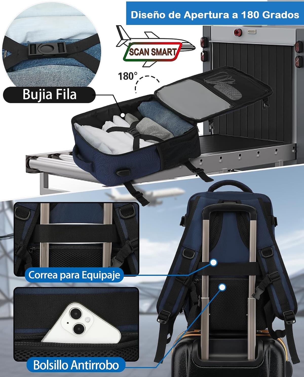 KLOSTAIN Mochila Viaje Cabina Avion 40x20x25 para Ryanair 20L Mochila Cabina Equipaje de Mano Bolso Mochilas Hombre para Port — view 2