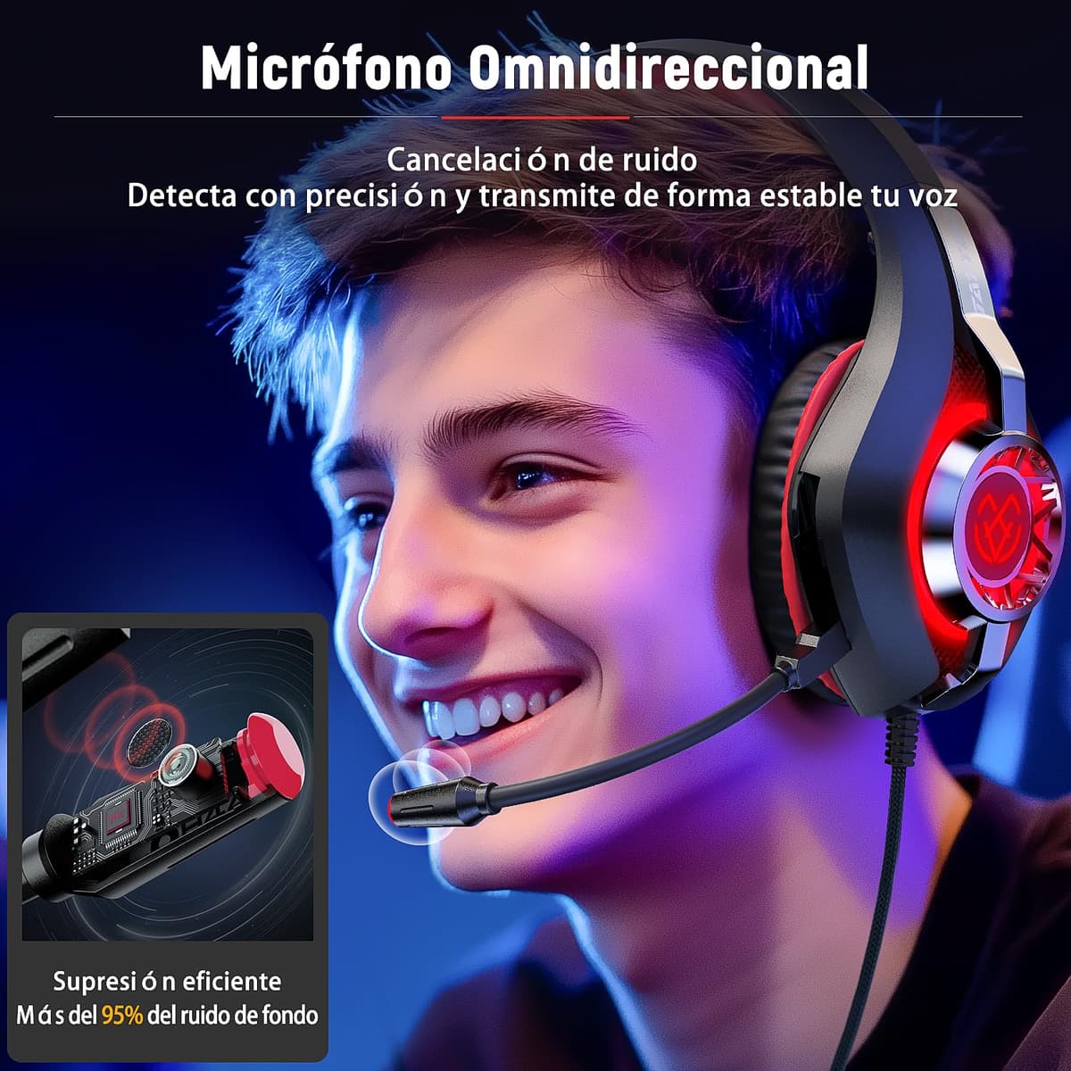 Tatybo Cascos Gaming, Auriculares Gaming con Graves Envolventes 3D, Micrófono Reducción De Ruido Y Almohadillas De Proteína, para Ps4 Ps5 Xbox PC Laptop — view 3