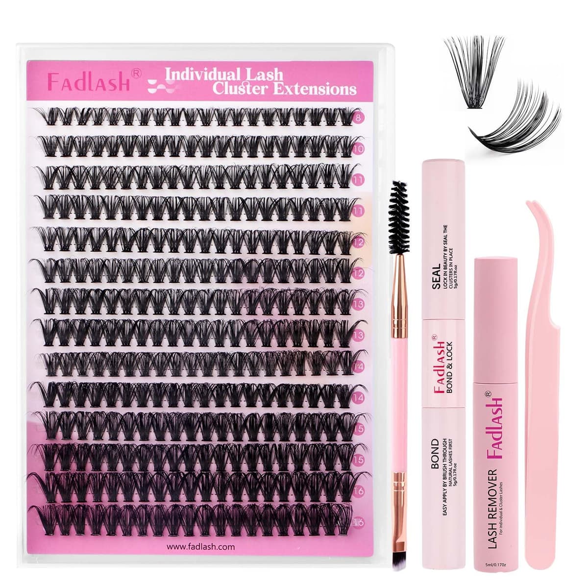 FADLASH 280pcs Extensiones Pestañas Postizas Individuales 40D Cluster Lashes 0.07mm Rizo D Mix 8-16mm Volumen Ruso Pestañas Racimo — view 92