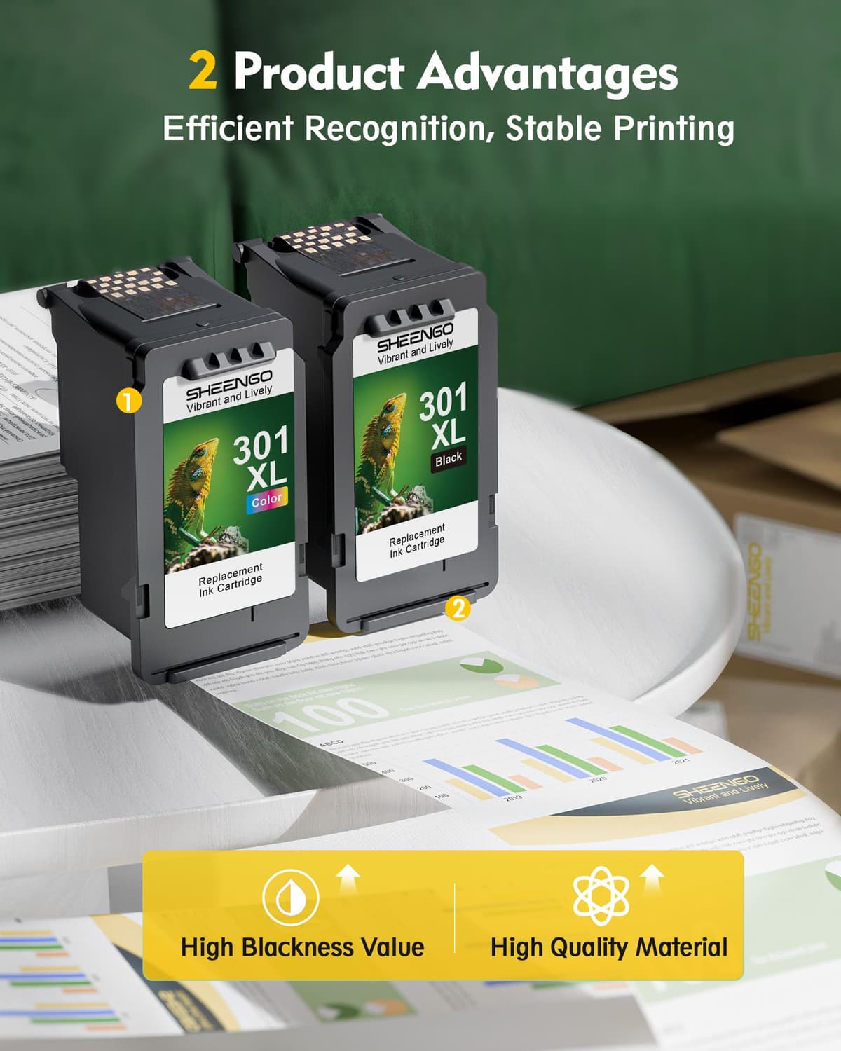 301XL Ink Cartridges Combo Pack Remanufactured for HP 301 301XL Ink Cartridges Black and Colour for Envy 4500 5530 5532 4502 4507 DeskJet 2540 2050 OfficeJet 2620 2622 4630（2-Pack） — view 4