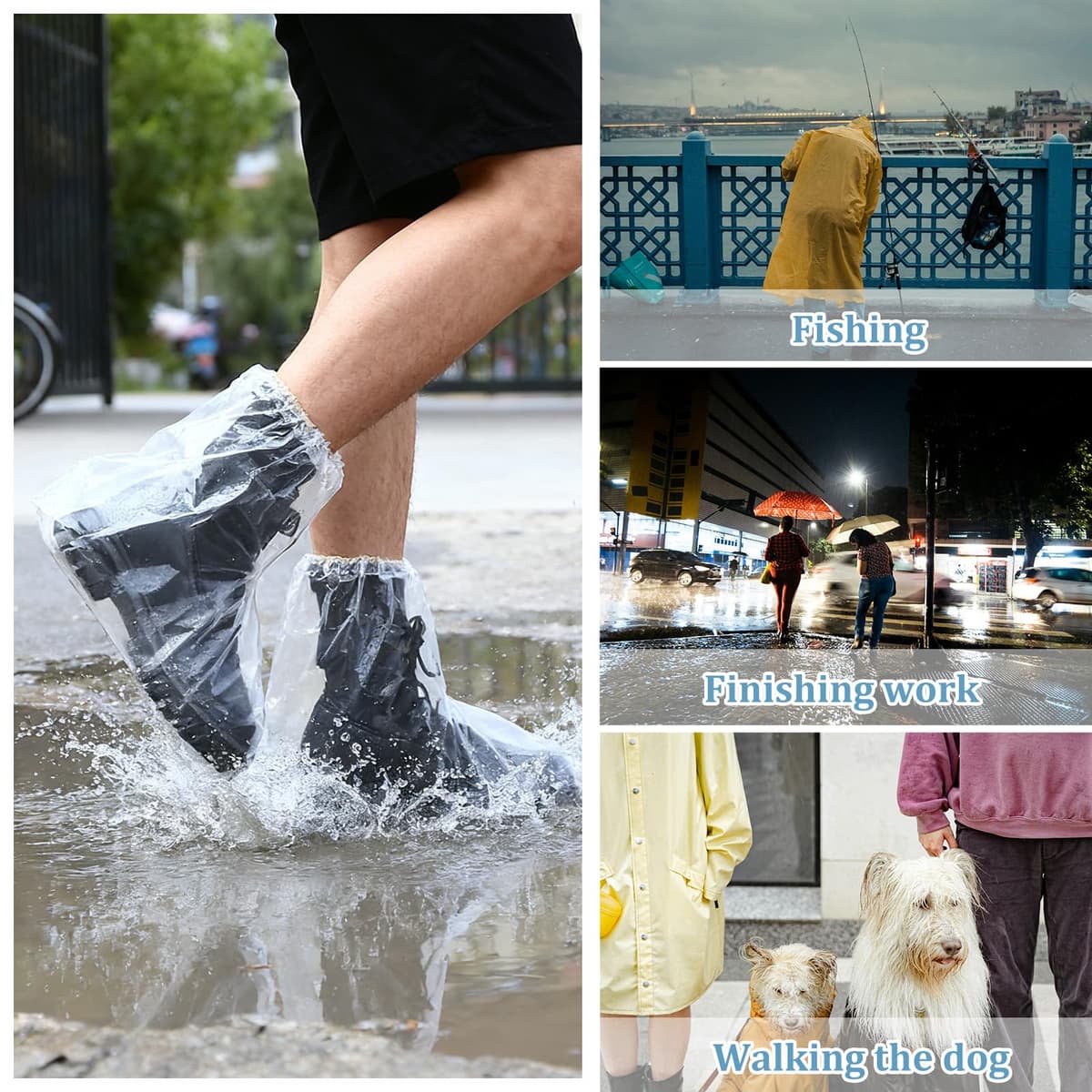 10 Pairs PE Waterproof Shoe Covers for Rain,Rain Shoe Covers,Disposable Rain Boots Covers,Indoor Outdoor Overshoes for Men and Women (Transparent) — view 5