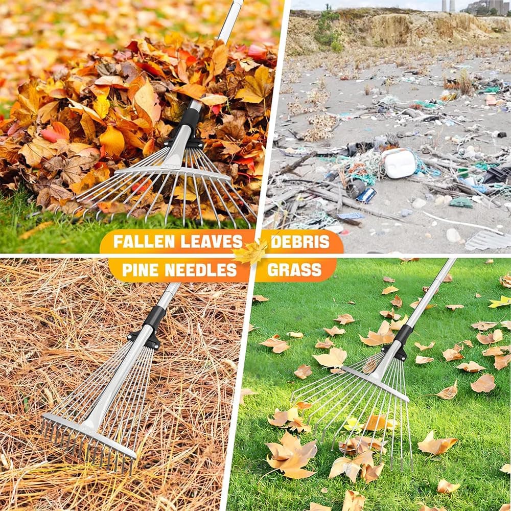 Adjustable Leaf Rake with 215 cm Handle, Adjustable Leaf Rake, Garden Rake with Handle for Leaves, Rake for Cleaning Plants, Lawn and Patio — view 5