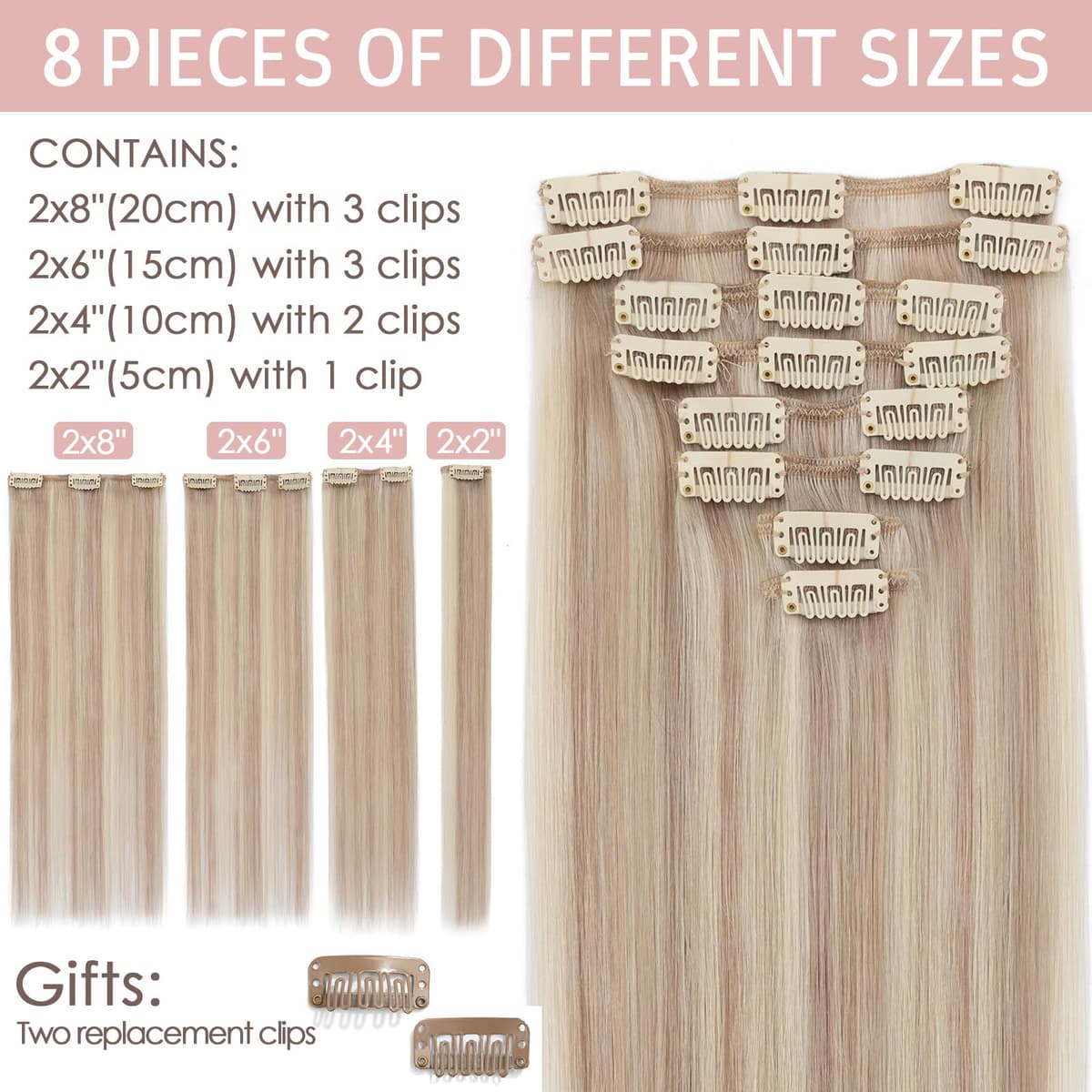 Silk-co 10inch Hair Extensions Clip in Hair Extension Human Hair #04 Medium Brown -Basic Thickness-Thin Weft- 8 Pieces Real Remy Straight Hair Extensions[50g] — view 66