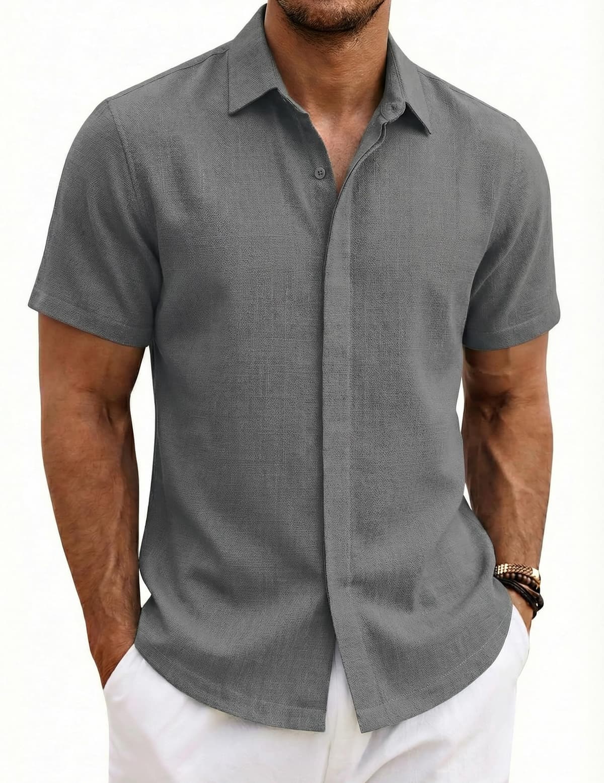 COOFANDY Camisa Hombre Manga Corta Verano 100% Algodón Camisas Hombre Casual Regular Fit — view 10