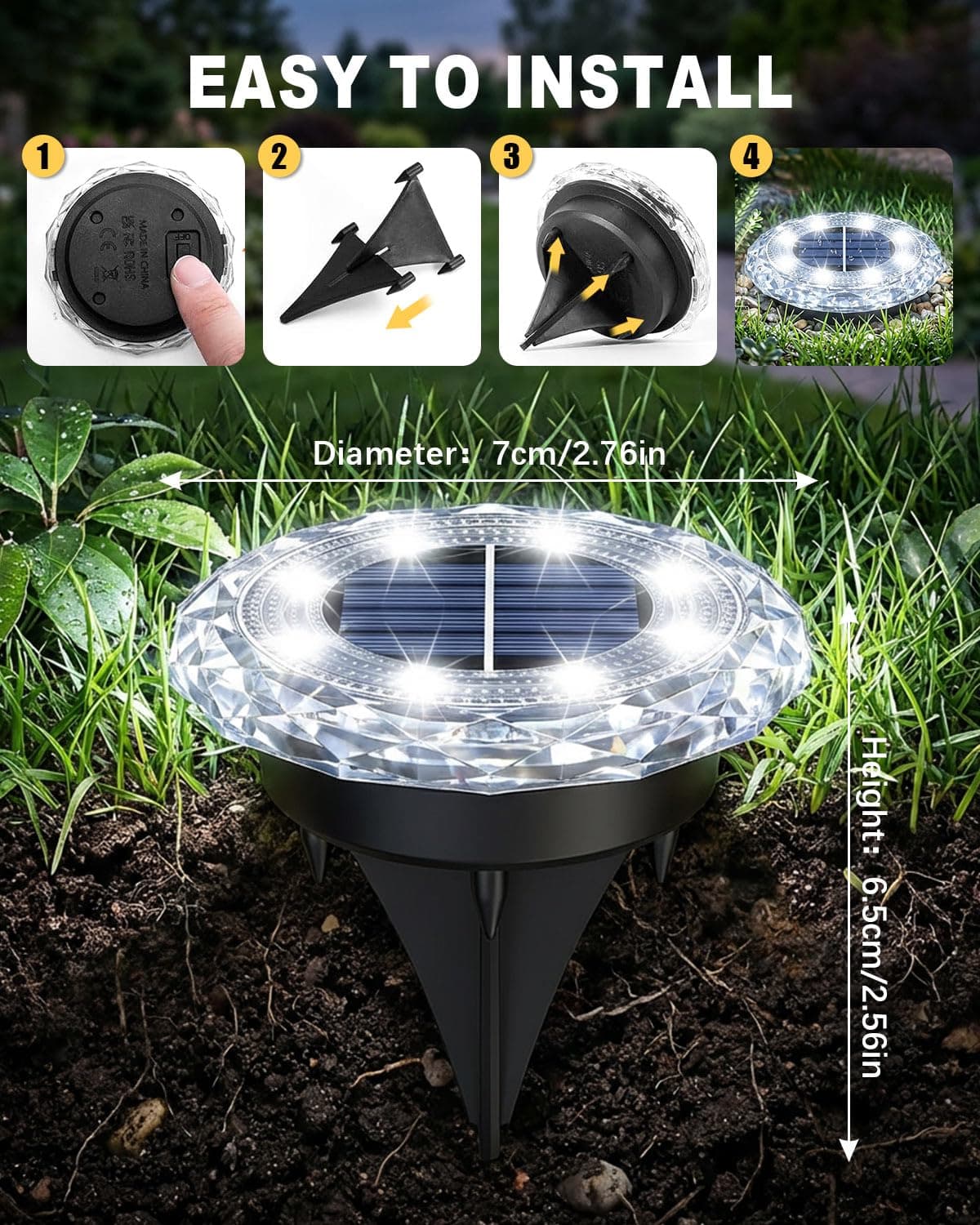 10 Pack Solar Lights Outdoor Garden, 8 LEDs Solar Ground Lights, IP65 Waterproof Outdoor Landscape Lamp, Solar Powered Pathway Lights for Patio Yard Driveway Walkway - Cold White — view 5