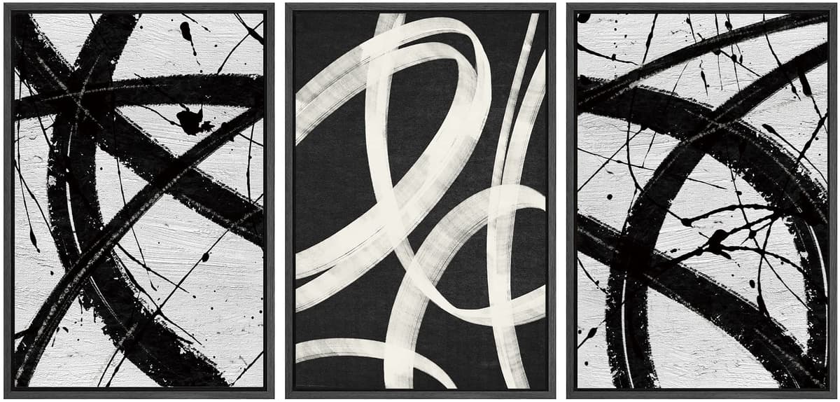 SIGNWIN Framed Canvas Print Wall Art Set Blue White Grunge Geometric Pattern Abstract Shapes Cozy Neutral Decorative Contemporary Minimal for Living Room, Bedroom, Office - 24"x36"x3 Natural — view 83
