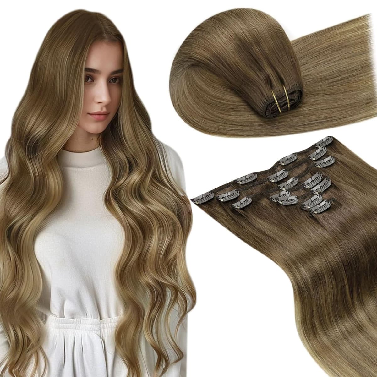 LaaVoo Hair Extensions Clip in Real Human Hair Brown Clip in Hair Extensions Dark Brown Remy Straight Hair Full Head Double Weft 80g 5pcs 14 Inch #4 — view 88