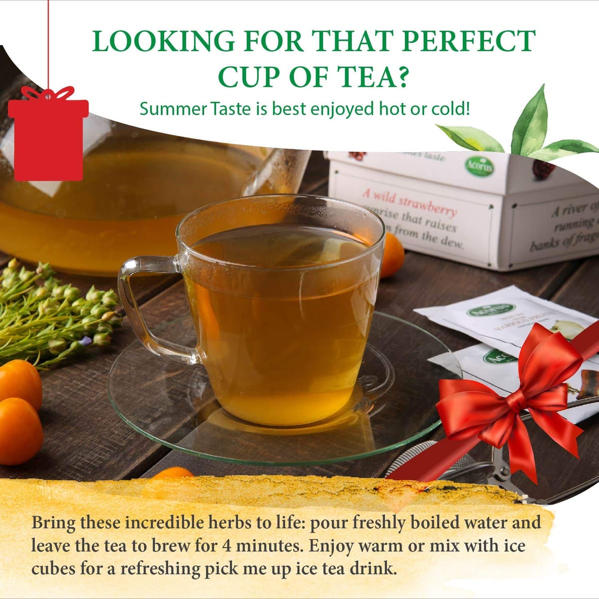 ACORUS - Juego de Te Caja Regalo Summer, Surtido de Te de Frutas Naturales, Té Cesta Regalo Mujer y Hombre, Seleccion de Tes para Regalo, 60 bolsitas — view 5