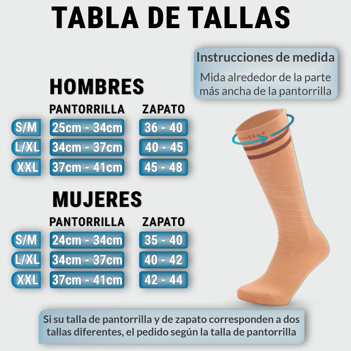 360 Relief Medias de Compresión Mujer y Hombre - 1 Par Calcetines de Compresión para Deportes, Correr, Volar, Viaje, Trabajo, Footing - S/M Beis con Bolsa de Malla — view 24