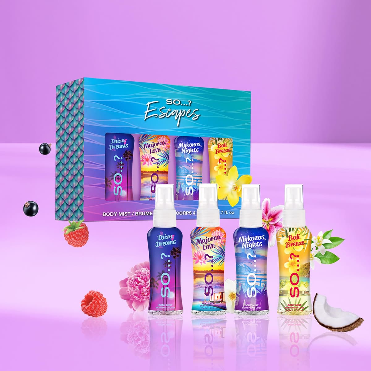 So…? Escapes Womens Gift Set, with Ibiza Dream, Bali Breeze, Mykonos Nights & Majorca Love, Fragrance Spray Set (4 x 50ml) — view 8