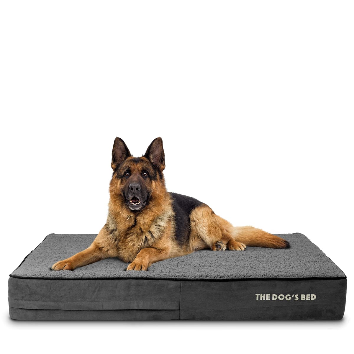 The Dog’s Bed Orthopaedic Memory Foam Dog Bed for XL Dogs, Waterproof Washable Cover, Anti-Slip Base, Calming Surface – CertiPUR-Certified Foam, Grey Plush, 15cm Thick