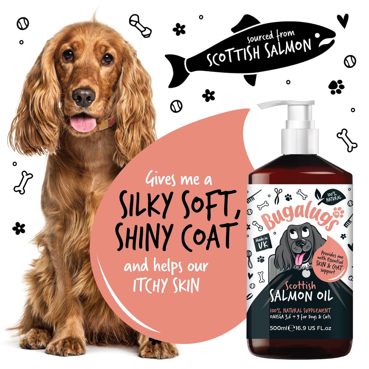 Bugalugs Scottish Salmon Oil For Dogs & Cats, Dog Supplement Support for Skin And Coat, Itchy Skin & Moulting, Omega 3 Fish Oil (Salmon, 500ml) — view 4