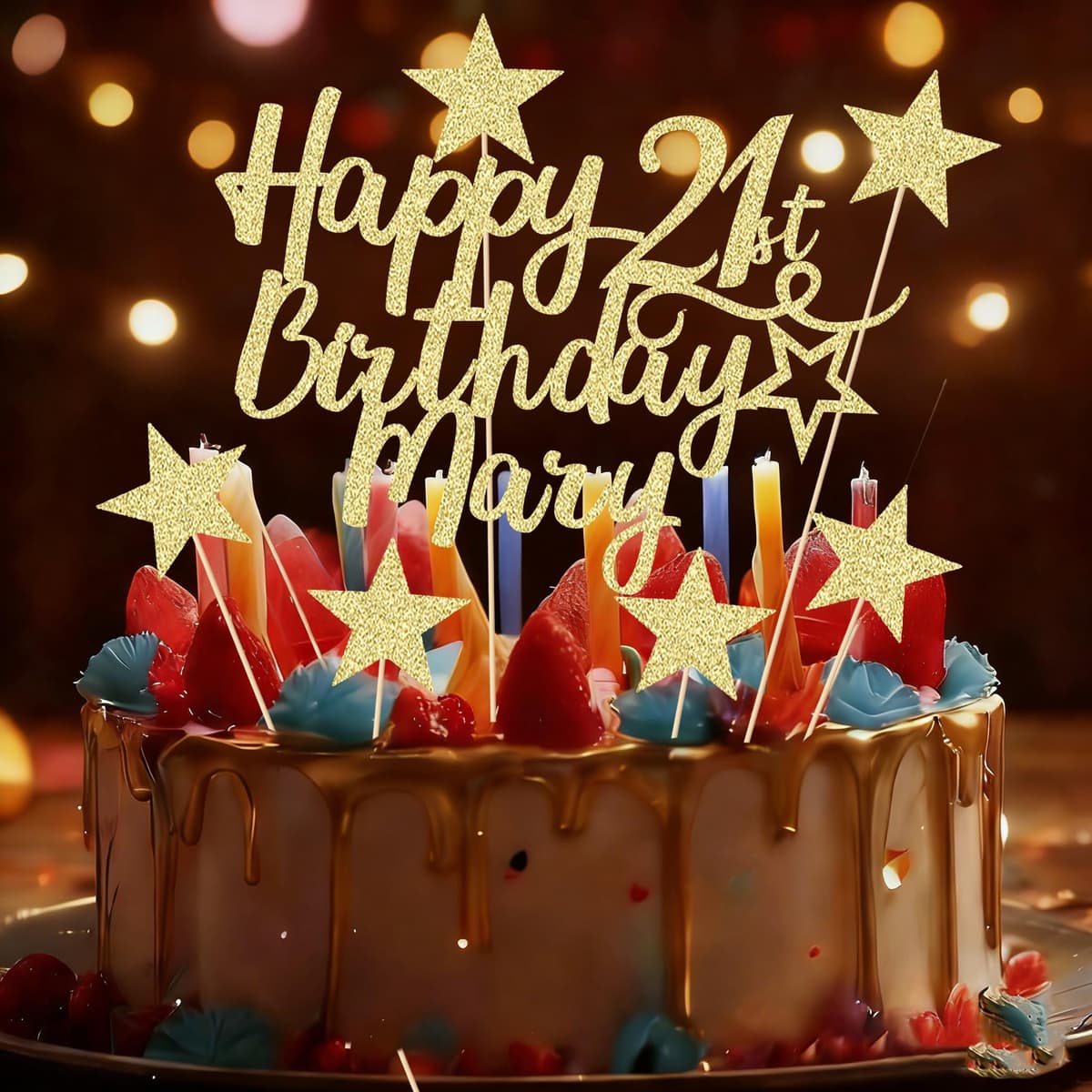 EDSG 2 Sets Personalised Happy Birthday Cake Topper, Double-Sided Glitter Cake Toppers Birthday Party Decoration for 13th 16th 18th 21st 30th 40th 50th 60th 80th(Champagne Gold-2pcs) — view 4