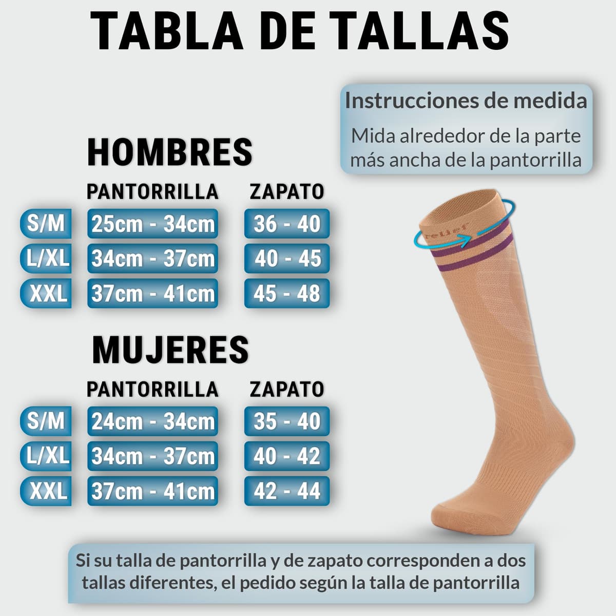 360 Relief Medias de Compresión Mujer y Hombre - 1 Par Calcetines de Compresión para Deportes, Correr, Volar, Viaje, Trabajo, Footing - S/M Beis con Bolsa de Malla — view 12