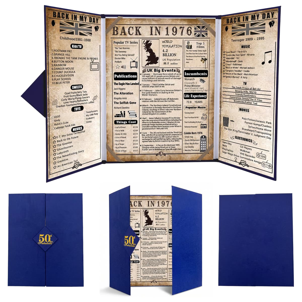 back in 1966 60th Birthday Gifts for Men - Large 60th birthday Card for Dad,Husband - 60 Year Old Blue Decorations Male - Tri-Fold Greeting Card - Perfect 1966 Poster Gift Ideas — view 21