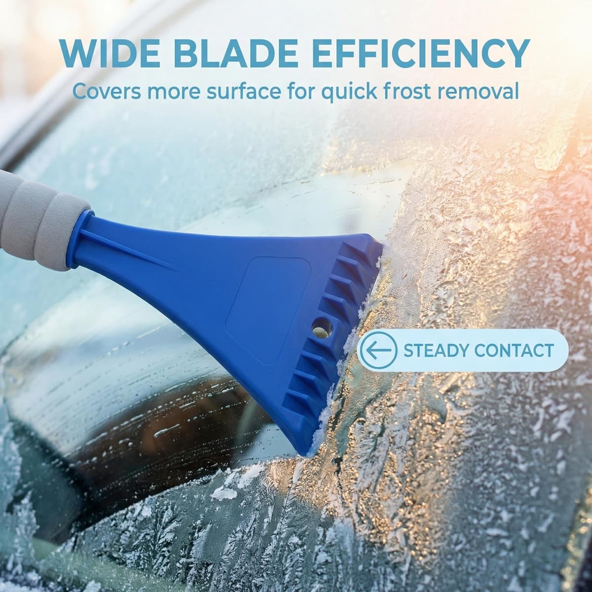 Mango ergonómico de EVA para quitar nieve y hielo con diseño de borde redondeado para limpiar el parabrisas de invierno de forma segura, variante azul — view 5