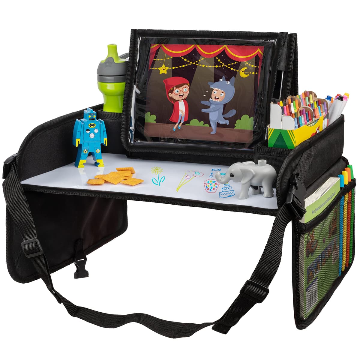Lusso Gear Kids Travel Tray for Toddler Car Seat, Travel Tray for Kids Car Seat, Lap Tray for Airplane, Travel Desk Essential Accessories, Carseat Table Tray for Kids Road Trip Activities (Black)